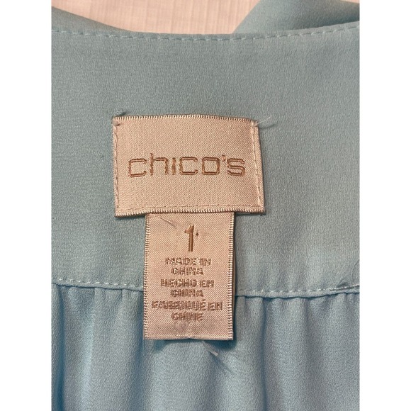 Chicos M/8 Sz 1 Layered Tie-Front Powder Blue Popover Blouse Peasant Long Sleeve - Picture 8 of 14